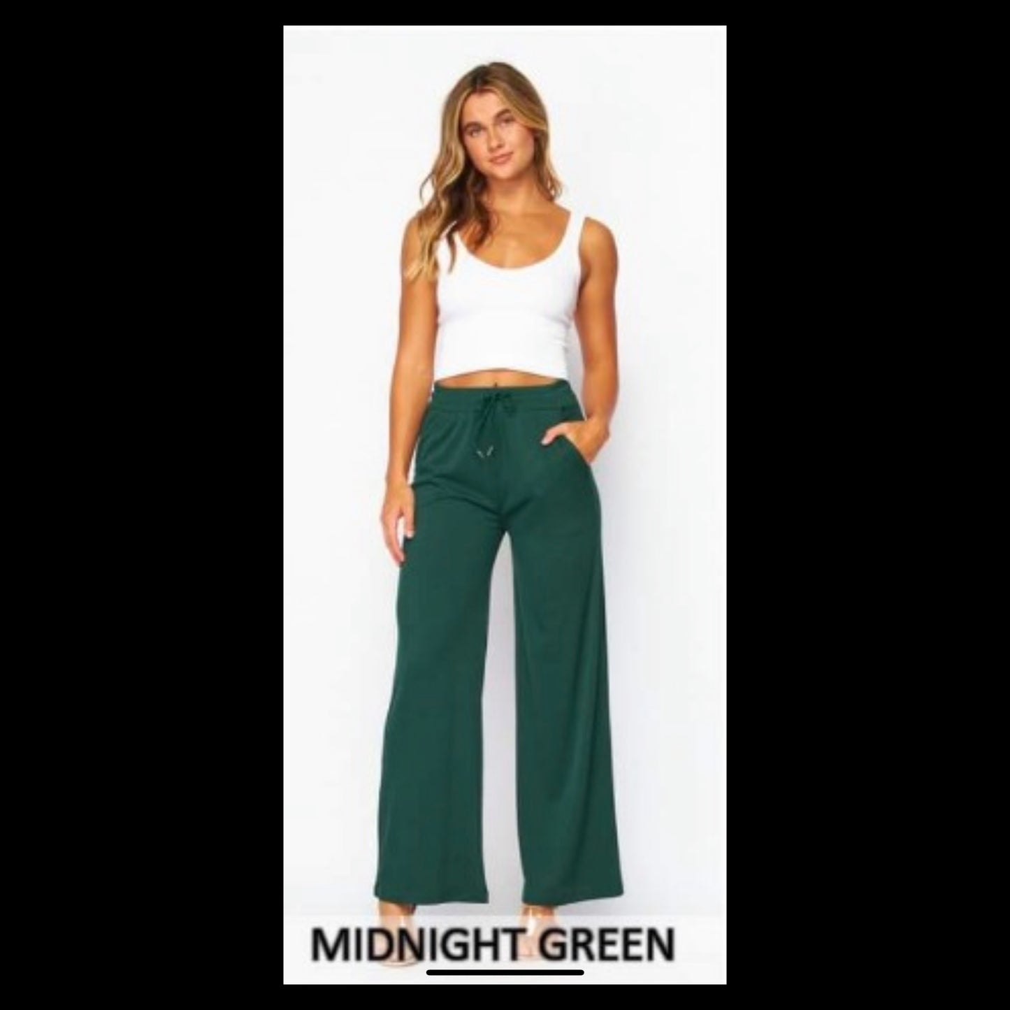 Midnight Green ribbed wide leg pants